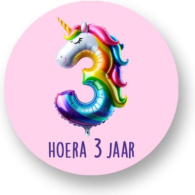 25x Traktatiestickers Folieballon 3 Jaar - Verjaardag stickers - Unicorn - Folie Ballon - Sluitstickers - Kinderfeest Traktatie - Uitdelen - Uitdeeltraktatie - Traktatiestickers Pimp Studio