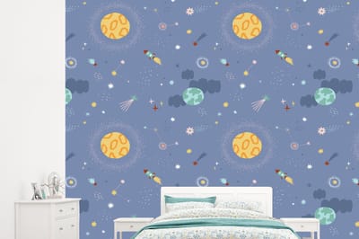 Behang - Fotobehang Patroon - Jongens - Kinderen - Ruimte - Breedte 245 cm x hoogte 220 cm