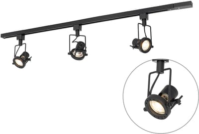 QAZQA suplux - Industriele Spot railsysteem verlichting, railverlichting geschikt voor led - 3 lichts - L 100 cm - Zwart - Industrieel - Woonkamer | Slaapkamer | Keuken