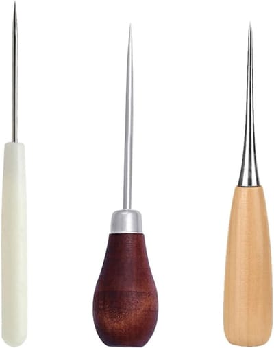 Set van 3 Houten Handgrepen Leerponsen voor Naaiwerk en Leerbewerking - DIY Gereedschap voor Precisie Holoogte en Leerreparatie
