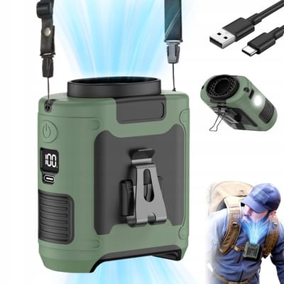 Heupventilator - 5-in-1 Mini Tailleventilator - 10000mAh & 40u Batterijduur - 5 Snelheden tot 16000RPM - LED & SOS Noodverlichting - Groen - Dubbele Clip & Powerbank - Voor Werk, Reizen & Buiten