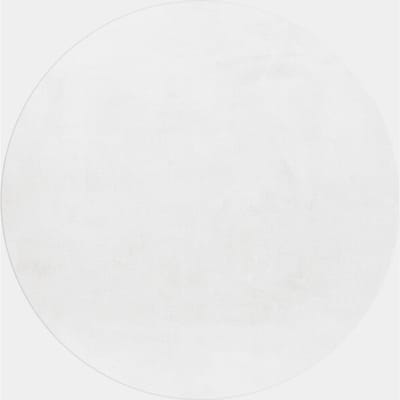 Pouffy Fluffy - Hoogpolig Rond Vloerkleed - Uni Kleur - Wit - Woonkamer Tapijt - Katoenen Rug- 120 CM Ø