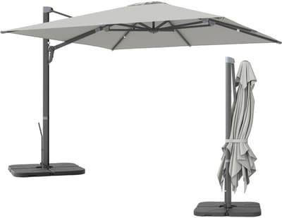 Zweefparasol met Voet - Ø 300 cm - Vierkant - Waterdicht - Kantelbaar - Verstelbare Hoogte - Grijs