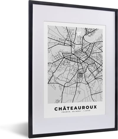 Fotolijst incl. Poster - Kaart - Frankrijk - Stadskaart - Plattegrond - Châteauroux - 30x40 cm - Posterlijst