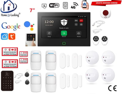 Draadloos / bedraad alarmsysteem met 7-inch touchscreen voor woning/camper/boot/caravan werkt met wifi en sim kaart en met spraakgestuurde apps. (Nederlands of Frans stem en tekst). ST01B-16