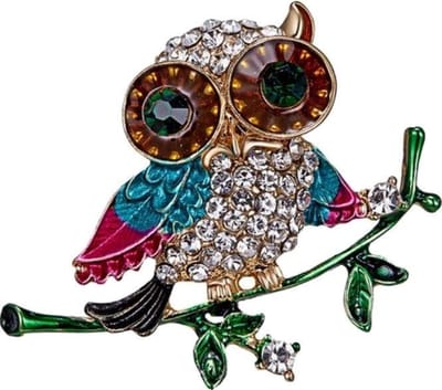 Fako Bijoux® - Broche - Uil Op Tak - Kristal - 40x33mm - Goudkleurig