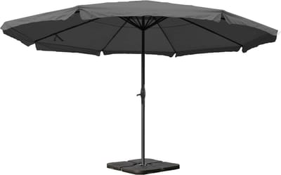 Parasol Meran Pro, marktparasol met opstaande rand Ø 5m polyester/aluminium 28kg ~ antraciet met standaard