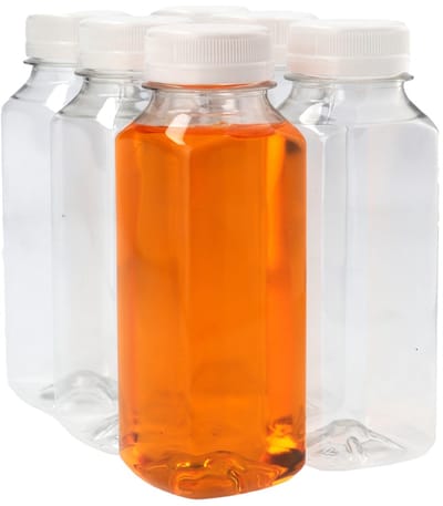6 x Sapfles Plastic 250 ml - Vierkant - PET Flessen met Dop wit- PET Kunststof BPA-vrij - Plastic Flessen Navulbaar - Met Dop - Lege Flessen - 6 stuks