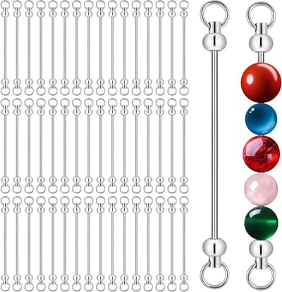 50 Stuks Sleutelhangers DIY Set, Lege Metalen Sleutelhanger Stangen en Kralen voor Creatieve Sleutelhanger Projecten en Cadeaus