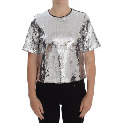 Dolce Gabbana Pailletten Top Zilver
