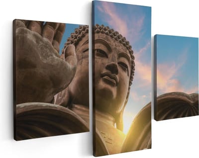 Artaza Canvas Schilderij Drieluik Groot Boeddha Standbeeld Van Dichtbij - 90x60 - Foto Op Canvas - Canvas Print