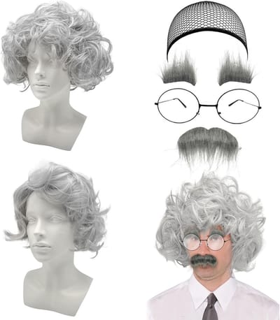 Grappige kostuumset voor ouderen met grijze baard, bril en haarnet voor Halloween en carnaval