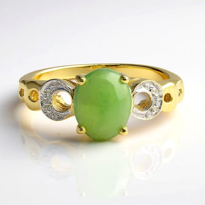 Cavill - Zilveren Damesring - 925 Sterling Zilver Verguld - Chrysopraas 0.75 ct Ovaal - 4 Witte Topaas 0.015 ct - Groen Maat 17