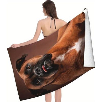 Serviette de plage personnalisée pour chien Boxer, Cadeau doux en microfibre pour amoureux des chiens, Accessoires d'été amusants avec imprimé animal pour la natation et les voyages 35x70inch 90x180cm&1pc