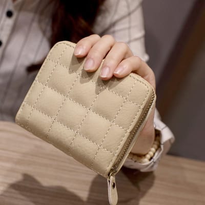 Dames korte portemonnees PU leer vrouwelijke geruite nubuck kaarthouder portemonnee luxe merk dames kleine rits portemonnee met munt portemonnee
