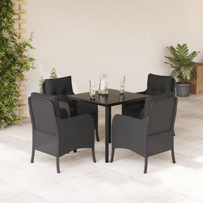 vidaXL - 5-delige - Tuinset - met - kussens - poly - rattan - zwart