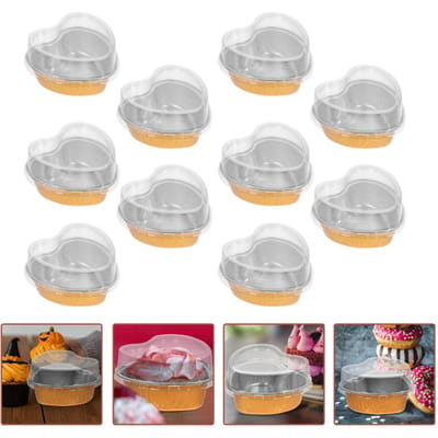 10 Stuks Hartvormige Aluminiumfolie Doos Taartvorm Decoratieve Pan Mini Bakvormpjes Bakgerei Cupcake Afgedekte Ontwerp Pannen