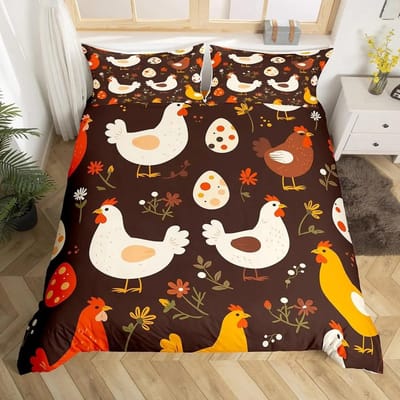 Schattig Kip Dekbedovertrek King Queen Kleurrijk Haan Beddengoed Set Boerderijdier Dekbedovertrek Grappig Rustiek Boerderijhuis Quiltovertrek US Full 200x230cm