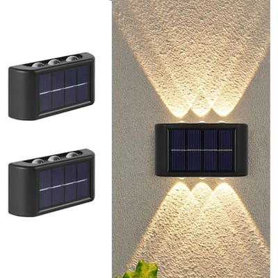 2 stuks zonne-wandlampen, op en neer, waterdichte binnen- en buiten-LED-wandlamp voor de tuin Warm Light