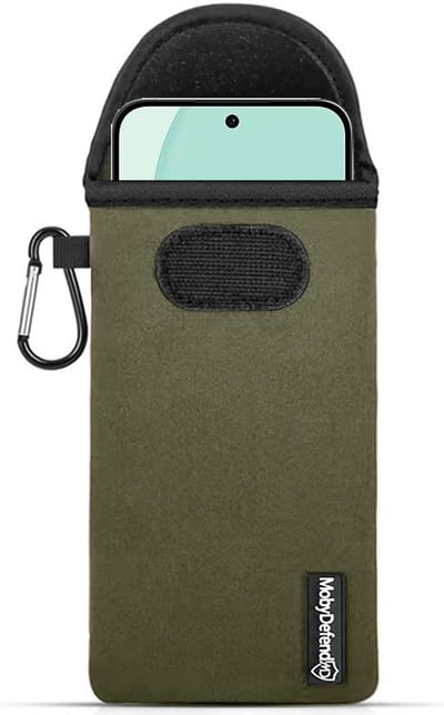 MobyDefend Hoesje - Geschikt voor Oppo Reno14 - Neopreen Pouch Met Karabijnhaak - Insteek - Riemlus - Groen