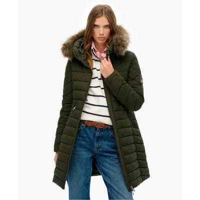 Superdry Jas Fuji Faux Fur Hood Mid Lenght W5011999a Surplus Goods Olive Green Dames Maat - XS