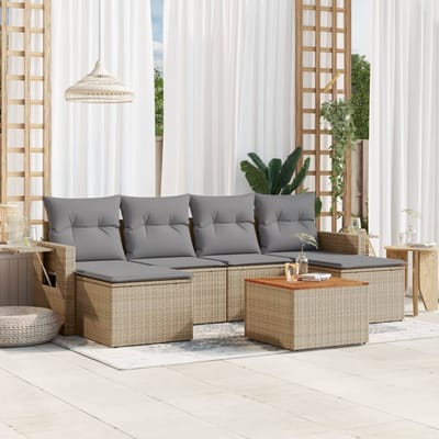vidaXL - 7-delige - Loungeset - met - kussens - poly - rattan - beige