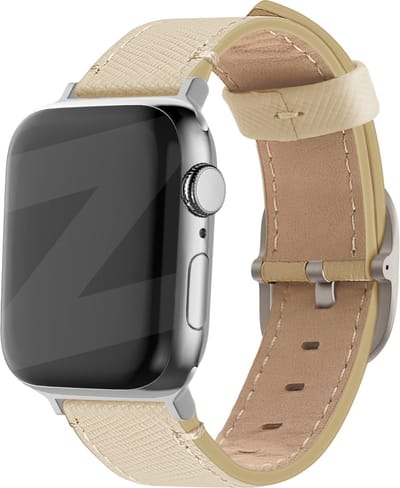 Bandz Lederen band 'Deluxe' geschikt voorApple Watch Series 1/2/3/4/5/6/7/8/9/10/11/SE/SE2/SE3 - kleine maat: 38 / 40 / 41 / 42mm - Hoogwaardig leren materiaal - bandje echt leer met gespsluiting - leren iWatch bandje (kaki)