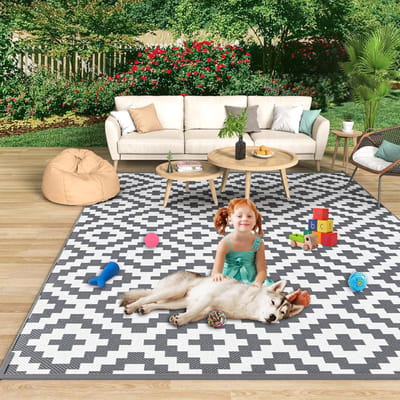 Omkeerbaar Geometrisch Buitentapijt - Antislip, Waterdicht en UV-Bestendig voor Tuin en Terras (180x270 cm)