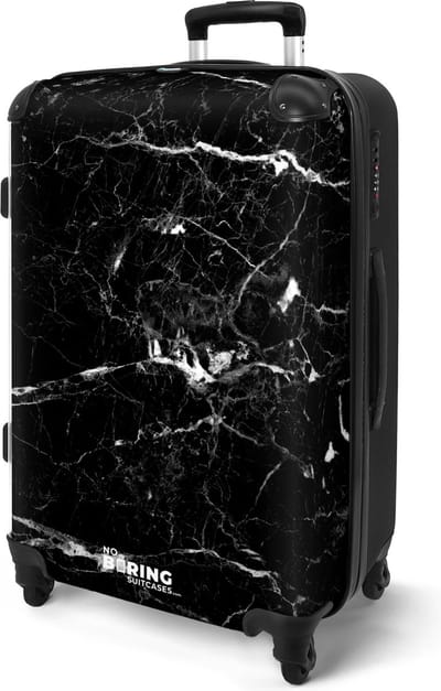 NoBoringSuitcases.com® - Koffer groot - Zwarte rolkoffer lichtgewicht - Marmer zwart - Reiskoffer met 4 wielen - Grote trolley XL - 20 kg bagage - Travel luggage hardcase - Ruimbagage middelgroot