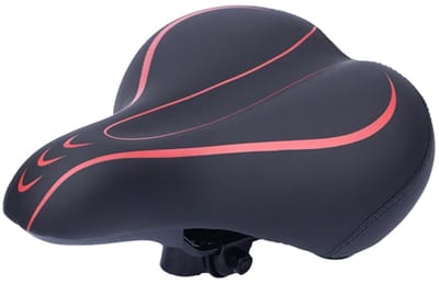 Comfortabel racefietszadel met schokdemping, ergonomische zitting, unisex, zwart-rood kleurenschema, verbeterde ventilatie en drukverlichting, ook geschikt voor mountainbikes.