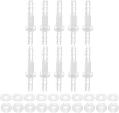 Dailygoods - QUARKZMAN 10 stuks verbindingsstukken voor kunststof buizen, 5/32 inch x 5/32 inch (4 mm x 4 mm) wanddoorvoer, verbindingsstuk, buisverbinders met moer M6 en sluitring voor aquarium lucht