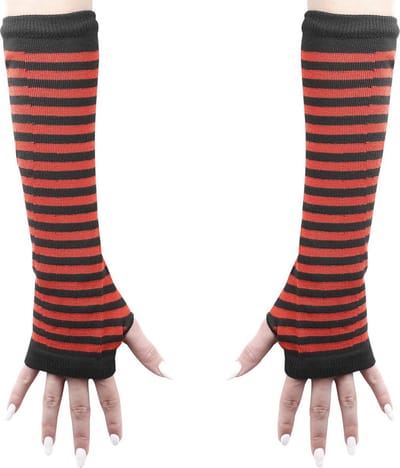 Banned Armwarmers - Frances gestreepte vingerloze handschoenen - zwart-rood