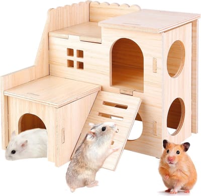 Hoekhuis voor Hamsters en Cavia's - Houten Dierenhuis met Ladder en 2 Etages