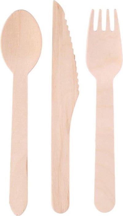 Houten bestekset 18-delig - 6x vork 6x lepel en 6x mes - 16 cm lang