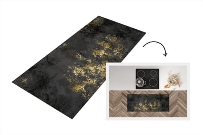 Keukenloper - Loper keuken - Gold - Luxe - Zwart - 120x50 cm - Keukenloper vinyl