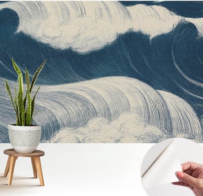 Wallfluent Zelfklevend Behang - Zeegolven Stickerbehang op rol - 208x146 cm - Marine Zelfklevend Behang - Herpositioneerbaar - Voor de woonkamer, voor het kantoor, voor de slaapkamer Zelfklevend Behang