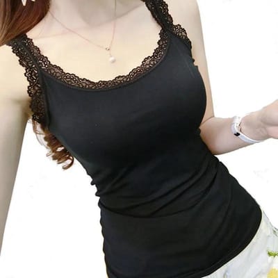 Hemdje Plus Size Lingere Tank Top Kanten Band Wit Zwart Slaap Vest Bralette Crop Top Sexy Camis Slanke Corset hemd Tanks S zwart