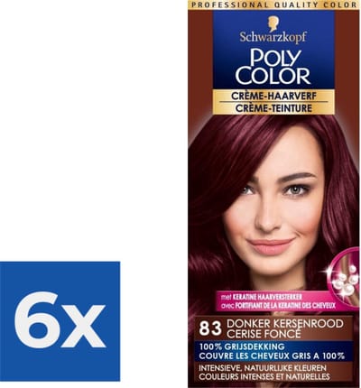 Poly Color Creme Haarverf 83 - Donker Kersenrood - 1 stuk - Voordeelverpakking 6 stuks