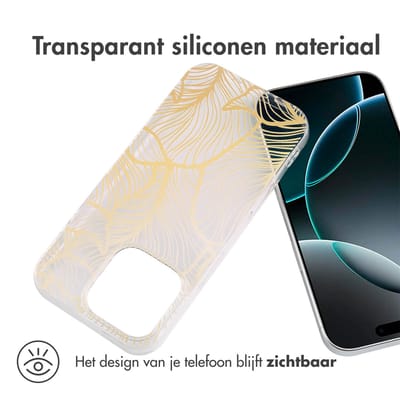 imoshion Hoesje - Geschikt voor Apple iPhone 16 Pro - Design hoesje verpakking - Golden Leaves Transparant
