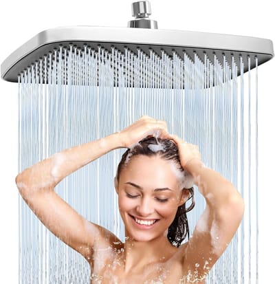 Vierkante Douchestraal met Hoge Druk, 20 x 30 cm, Verstelbare Massage Jet, Roestvrij Staal, Antikalk en Vuilafstotend, Glanzend Chroom Finish