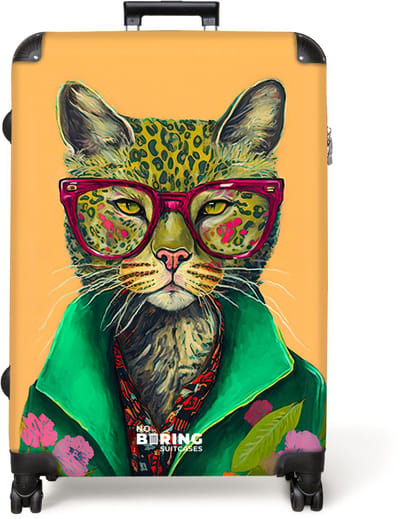 NoBoringSuitcases.com® - Koffer groot - Reiskoffer lichtgewicht - Dieren - Kat - Bril - Bloemen - Hippie - Rolkoffer met 4 wielen - Grote trolley XL - 98 liter bagage