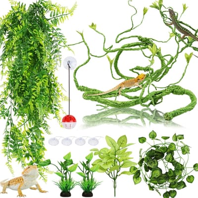 Dailygoody - Kunstplanten voor reptielen - Flexibele jungleplant - 30 cm - Hagedissen decoratie - Ideaal voor baarddraken en kameleons