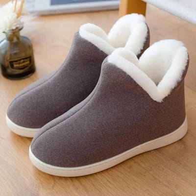 Winter Katoenen Schoenen Antislip Geliefden Indoor Pluche Bont Gevoerde Schoenen met Hoge Schacht Warme Antislip Katoenen Pantoffels 34-35 grijs