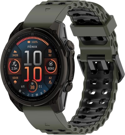 Strap-it siliconen 'Wave' sport bandje geschikt voor Garmin Fenix 9 (Pro) 47mm - Fenix 8 (Pro-E-47mm) - Fenix 7 (Solar-Pro) - 6 (Solar-Pro) - Fenix 5 (Plus) / Forerunner 970 - 965 - 955 - 945 - 935 - 745 / Quatix 8 - 7 - 6 - 5 - Groen/Zwart