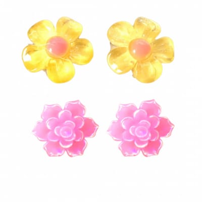 2 paar- Clip oorbellen - bloem -geel -roze-geen gaatje- Charme Bijoux