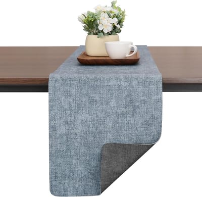 tafelloper van kunstleer, dubbelzijdig, antislip, wasbaar, herbruikbaar, hittebestendig, tafelloper (lichtblauwgrijs, 40 x 240 cm)