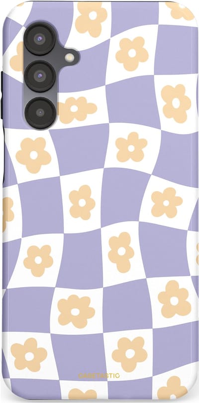 Casetastic hoesje geschikt voor Samsung Galaxy A16 - Dubbellaagse bescherming - Kronkelende madeliefjes - Fashion Case - Lila Wit Zand Lichtgrijs