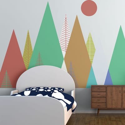 Kinderstickers met Scandinavische bergen van Dorika, 100 x 150 cm