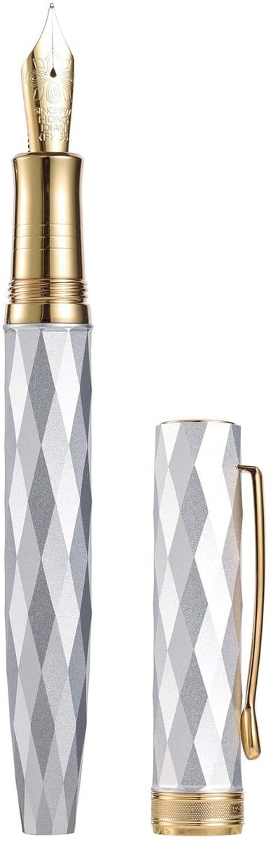 Dailygoods - HONG DIAN N11 Goud Zilver Platina Geplateerde Extra Fijne Zachte Penpunt en Diamant Geometrisch Ontwerp Vulpen met Metalen Etui