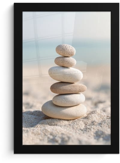 Poster in lijst - Fotolijst 20x30 cm - Posters - Stenen - Stapel - Zand - Zee - Posterlijst zwart - Decoratie - Wanddecoratie woonkamer - Muurdecoratie slaapkamer